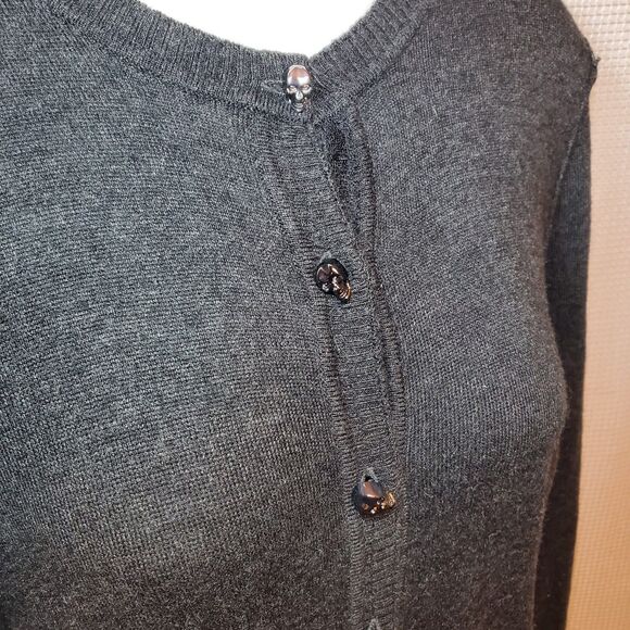 Pamela Dennis Womens Medium Black Semi Fitted Skull Buttons Cardigan Gothic Punk - Picture 5 of 8